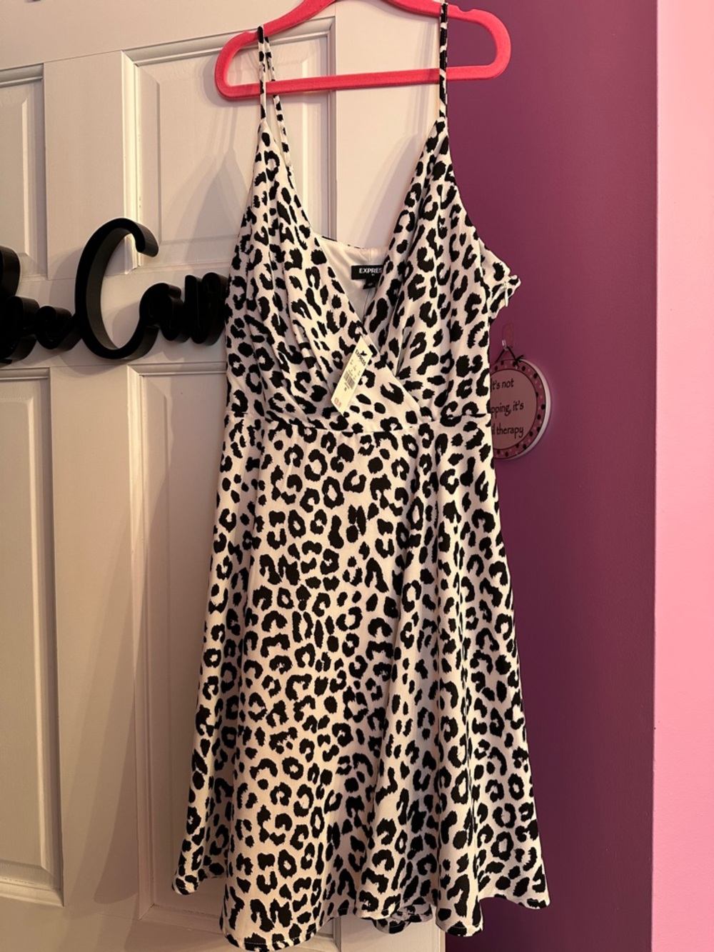 Express White & Black Leopard Print Slip Dress